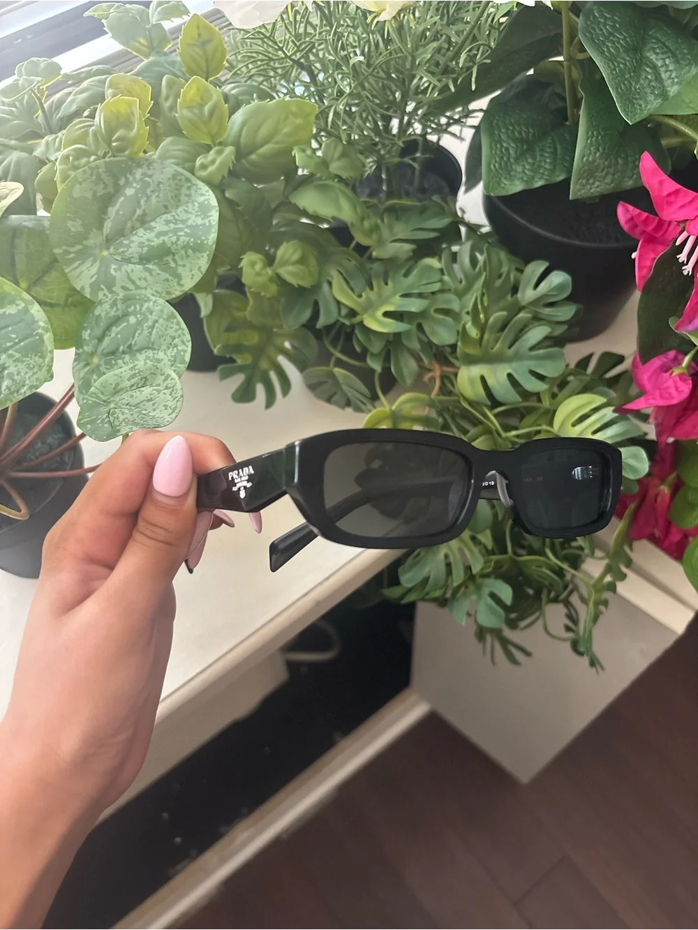 Prada Black Gloss Logo Sunglasses Temple Arm